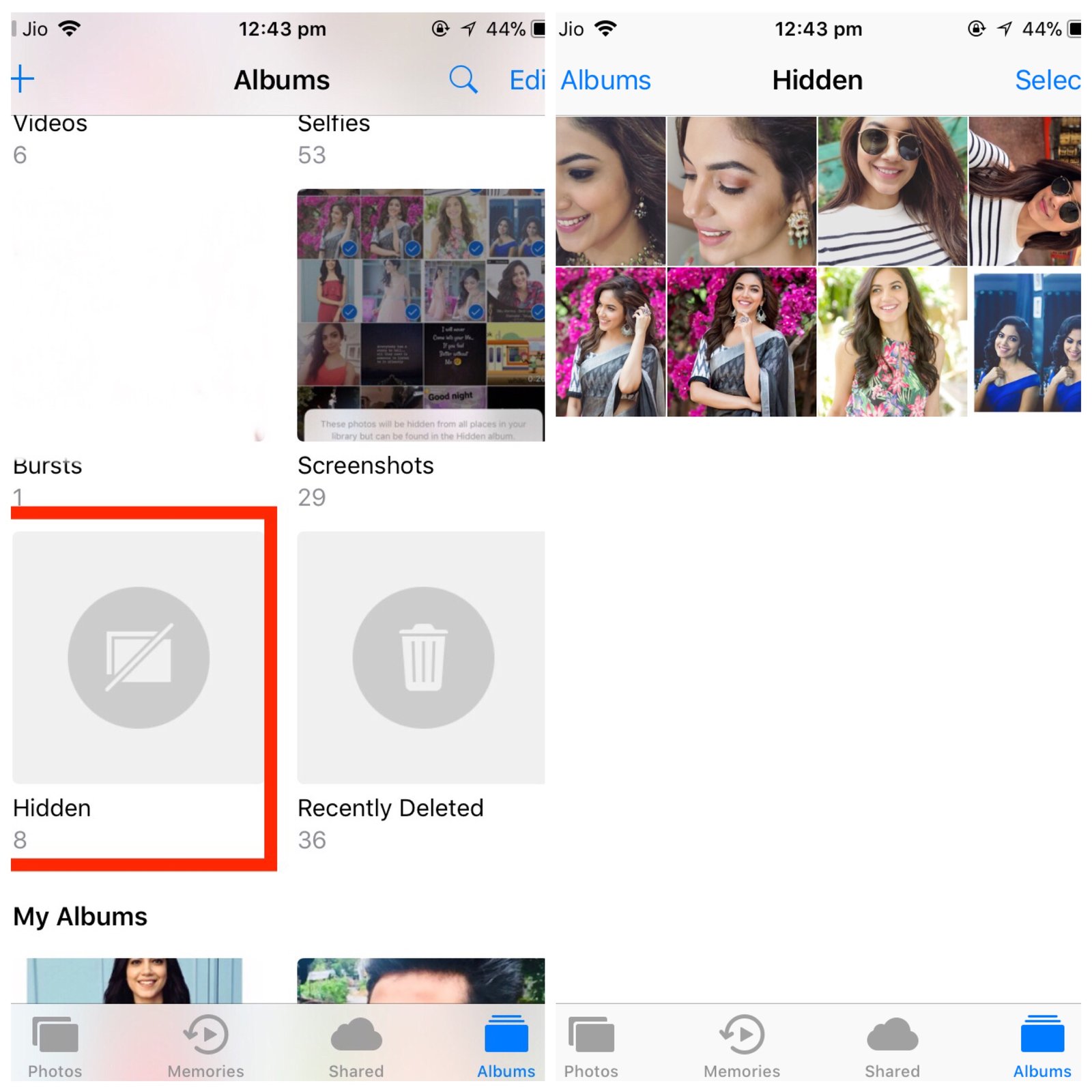 how to unhide photos on iphone